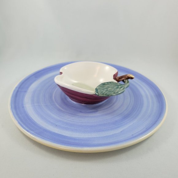 Clayworks Apple Plate Halifax Nova Scotia Canada Pottery Raised Fruit Dip Bowl - Picture 8 of 12